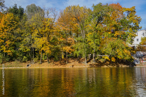 Wallpaper Mural River Isar with colorful trees and leaves in autumn | Munich, Germany Torontodigital.ca