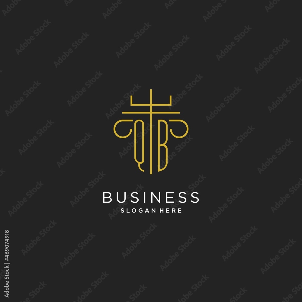 QB initial with monoline pillar logo style, luxury monogram logo design ...