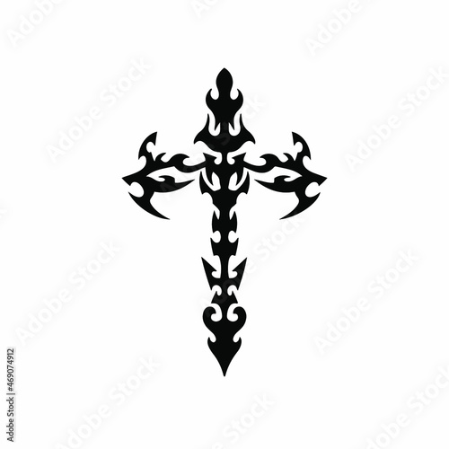 Tribal Christian Cross Logo. Tattoo Design. Stencil Vector Illustration
