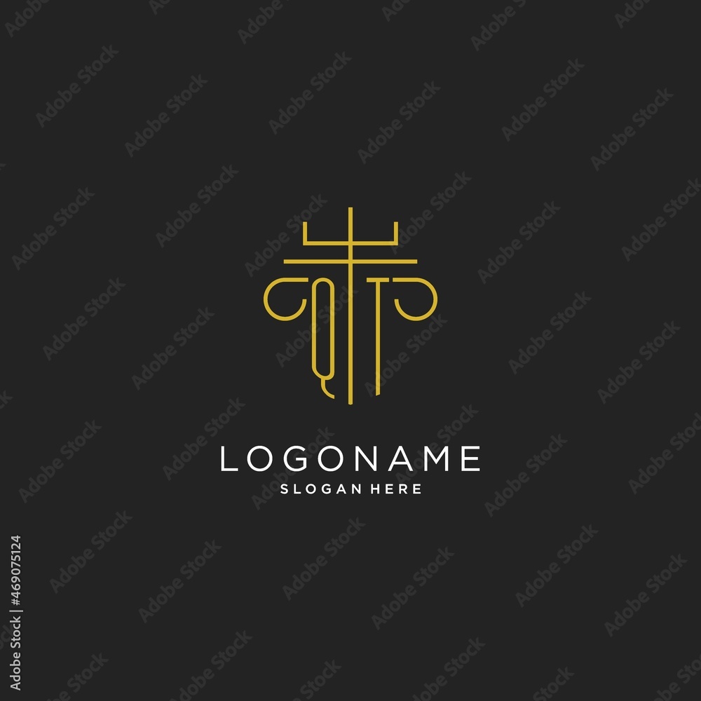 QT initial with monoline pillar logo style, luxury monogram logo design ...