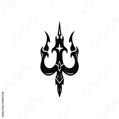 Trident Symbol Logo. Tribal Tattoo Design. Stencil Vector Illustration