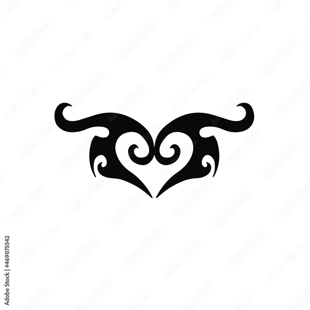 Heart Love Symbol Logo on White Background. Tribal Stencil Tattoo Design Concept. Flat Vector Illustration. Heart Love Symbol Logo on White Background. Tribal Stencil Tattoo Design Concept. Flat Vector Illustration.