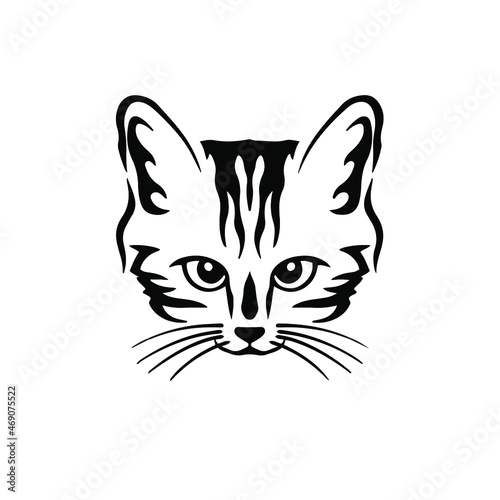Cat Symbol Logo. Tribal Tattoo Design. Stencil Vector Illustration