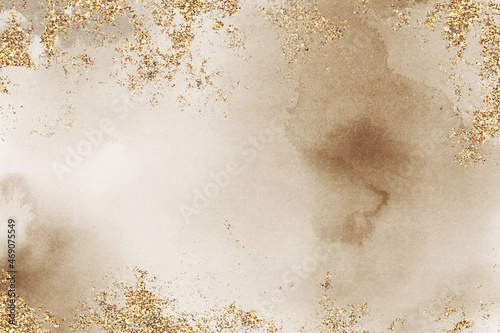 Beige and Gold Glitter Watercolor Background Texture © ChinnishaArts