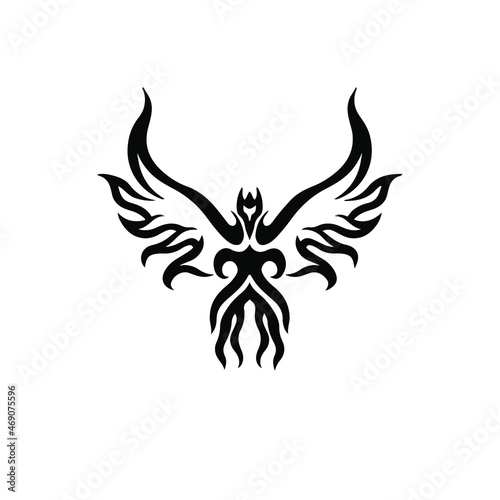 Phoenix Bird Logo. Tribal Tattoo Design. Stencil Vector Illustration
