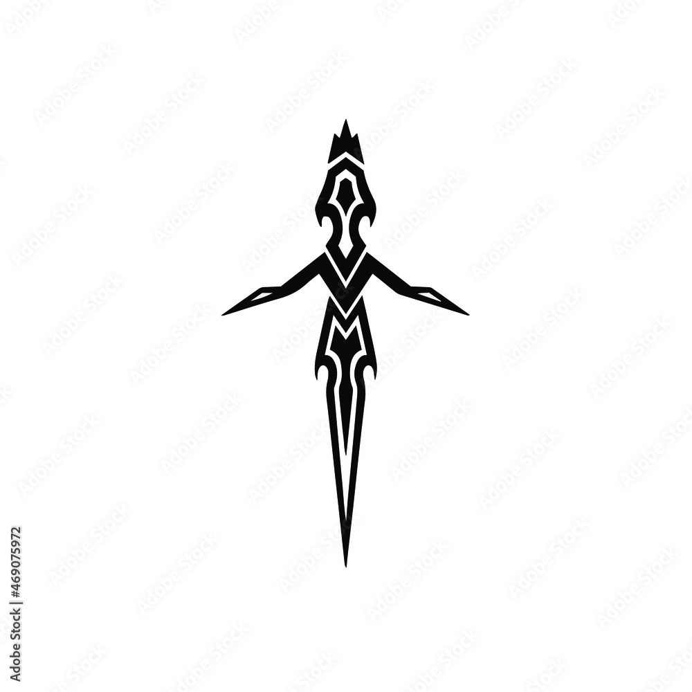 Dagger Symbol Logo. Tattoo Design. Stencil Vector Illustration Stock