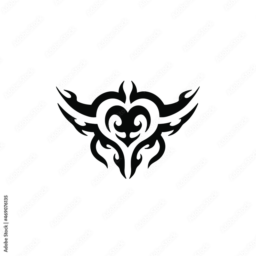 Fototapeta premium Heart Love Symbol Logo on White Background. Tribal Stencil Tattoo Design Concept. Flat Vector Illustration.