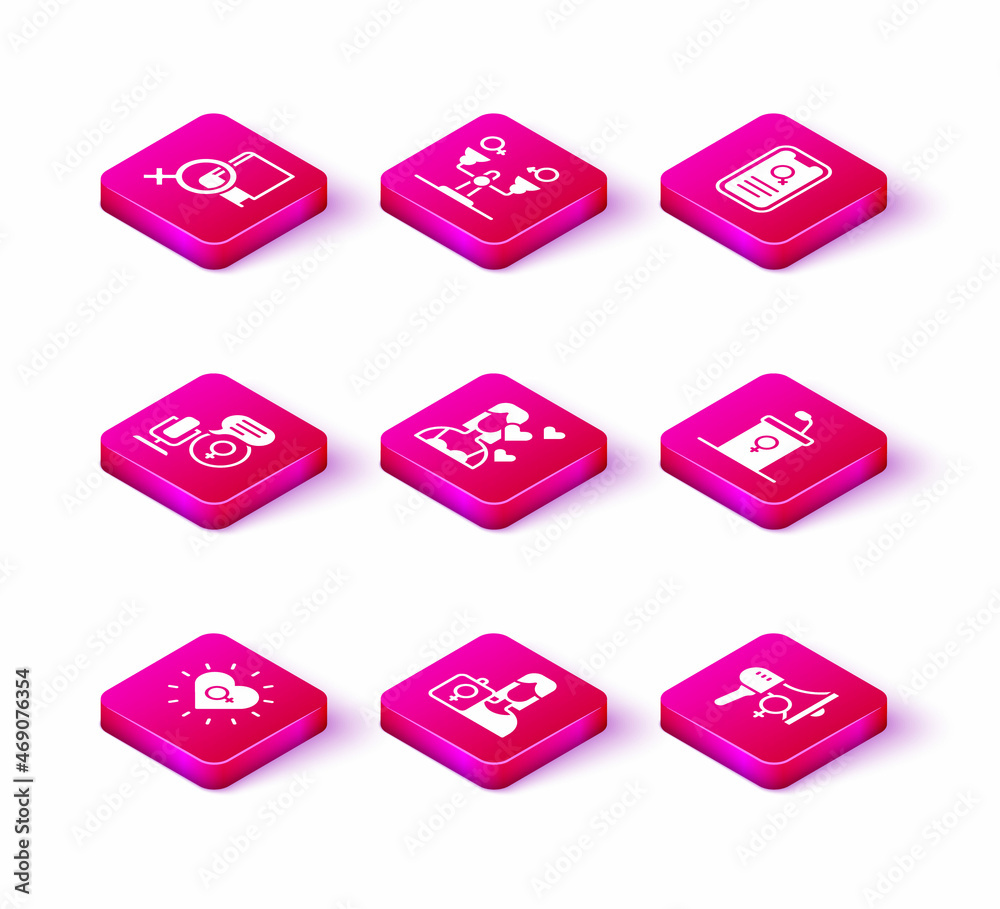 Set Feminism, Feminist activist, Microphone, Love yourself, Debate podium rostrum, Dating app and Gender equality icon. Vector Set Feminism, Feminist activist, Microphone, Love yourself, Debate podium rostrum, Dating app and Gender equality icon. Vector