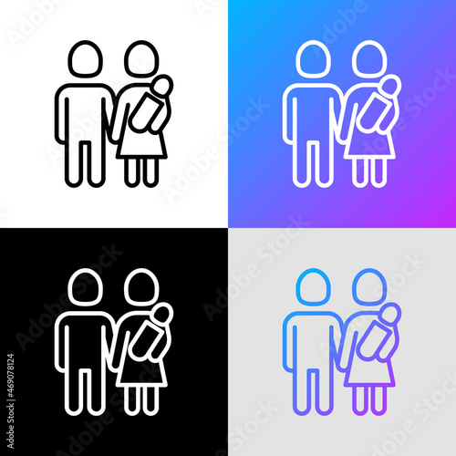 Silhouette of young family, man, woman and newborn thin line icon. Modern vector illustration.