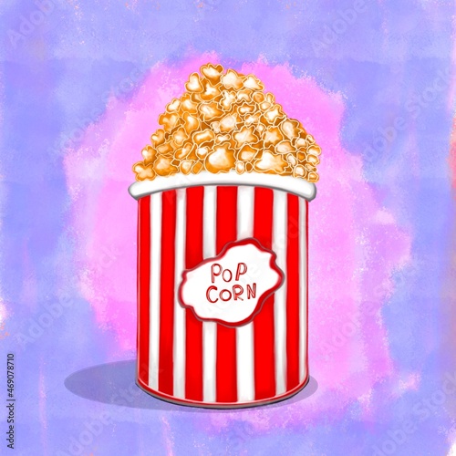 Vector hand drawn popcorn box illustration, color illustration