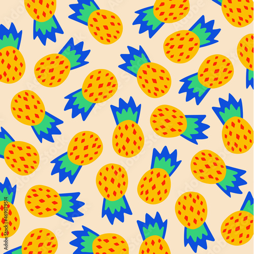 Pineapple Pattern Background. Social Media Post. Fruits Vector Illustration.