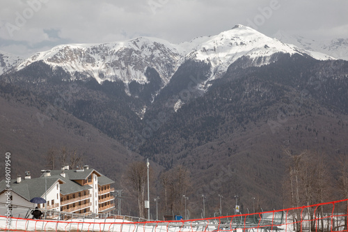 View of the beginning of the ski resort season 