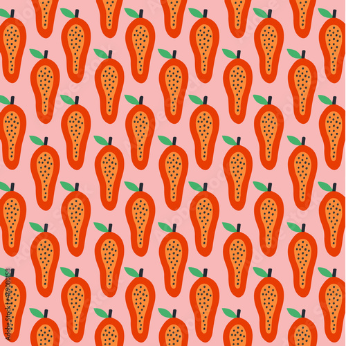 Papaya Pattern Background. Social Media Post. Fruits Vector Illustration.