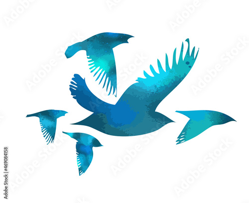 A flock of flying blue birds. Free birds. Vector illustration