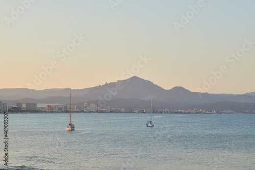 Barcos fondeados en la bahia de Alicante photo