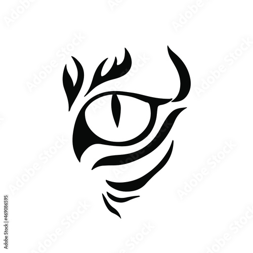 Black Tiger Eye Logo Symbol on White Background. Stencil Design Tattoo Vector Illustration.