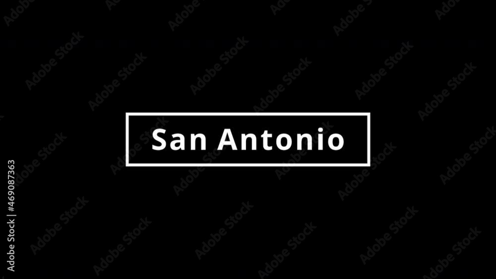 Transition of city of San Antonio, white on a black background. Animation in 4k Transition of city of San Antonio, white on a black background. Animation in 4k
