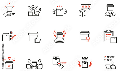 Vector set of linear icons related to Customer Review, Expert Opinion and User Report. Mono line pictograms and infographics design elements - part 2