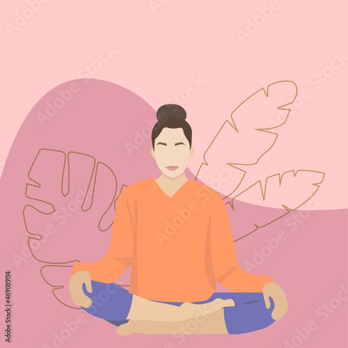 girl is engaged in yoga, meditation on a pink background