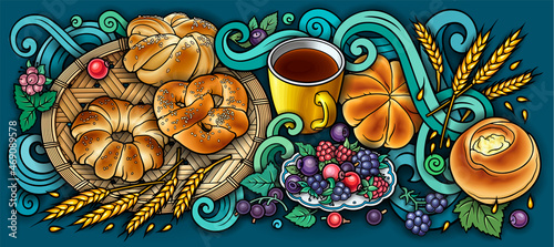 Food and drinks hand drawn vector doodles illustration.
