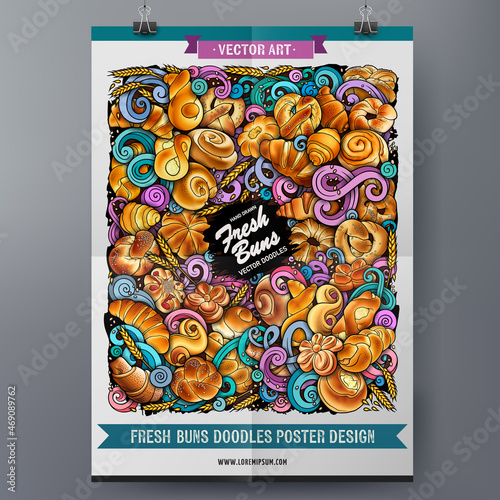 Cartoon vector doodle Bakery poster template.