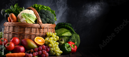 Composition with assorted organic vegetables and fruits