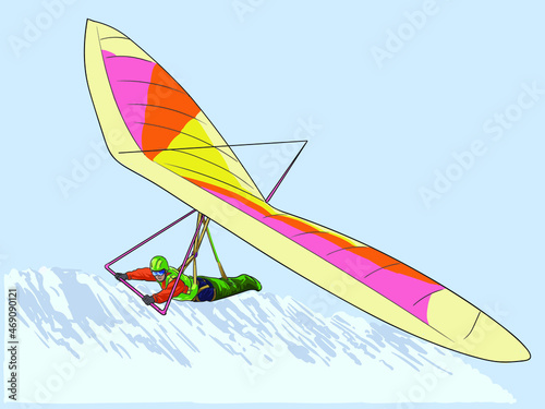 Hang gliding athlete pictures, extreme sport, art.illustration, vector