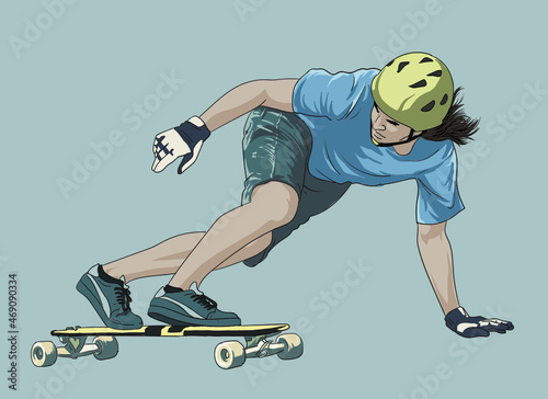 Longboarding athlete pictures, extreme sport, art.illustration, vector