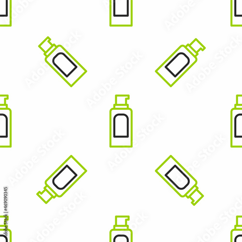 Line Spray can for hairspray, deodorant, antiperspirant icon isolated seamless pattern on white background. Vector