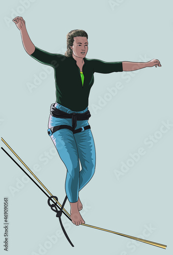 Slackline athlete pictures,extreme sport, art.illustration, vector