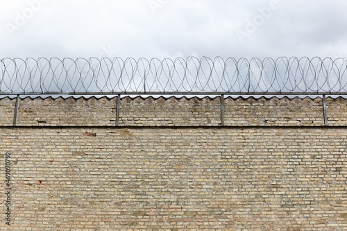 Barbed wire wall of a prison in Denmark