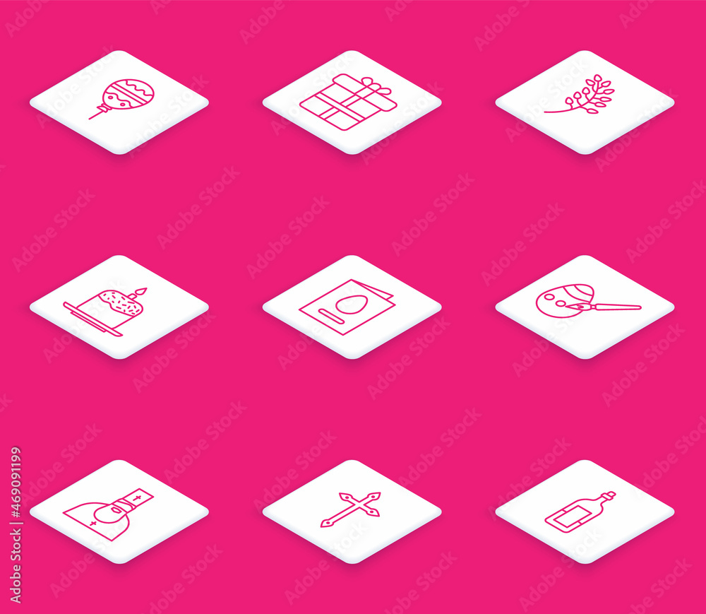 Set line Balloons with ribbon, Gift box, Willow leaf, Easter cake and candle, Greeting card Happy, egg paint brush, Priest and Christian cross icon. Vector Set line Balloons with ribbon, Gift box, Willow leaf, Easter cake and candle, Greeting card Happy, egg paint brush, Priest and Christian cross icon. Vector