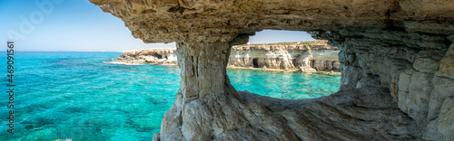 Natural landmark of Cyprus. Sea caves in Cape Greko national park near Ayia Napa and Protaras photo