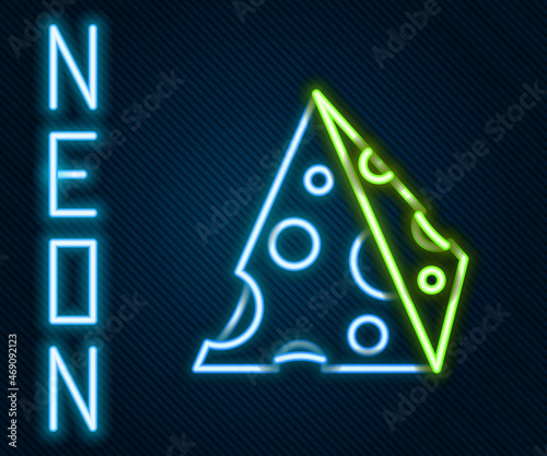 Glowing neon line Cheese icon isolated on black background. Colorful outline concept. Vector