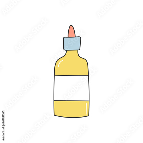 Colorful doodle cosmetic bottle. Container for oil, lotion, fluid or tonal foundation. Cosmetic product. Isolated vector illustration 