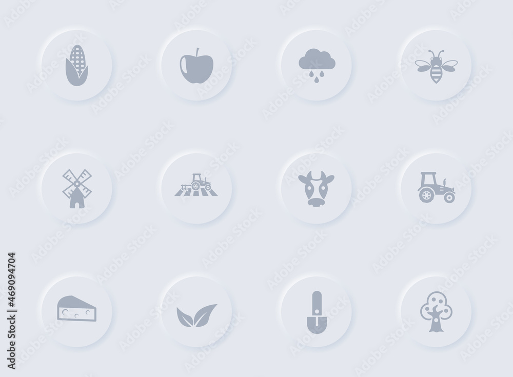 agriculture gray vector icons on round rubber buttons. agriculture icon set for web, mobile apps, ui design and promo business polygraphy agriculture gray vector icons on round rubber buttons. agriculture icon set for web, mobile apps, ui design and promo business polygraphy