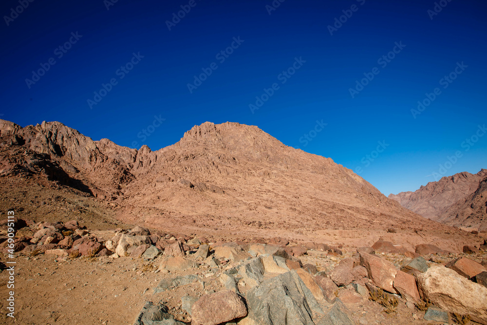 Egypt, view of Mount Moses on a bright sunny day. South Sinai, Egypt