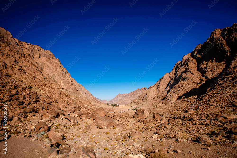 Egypt, view of Mount Moses on a bright sunny day. South Sinai, Egypt