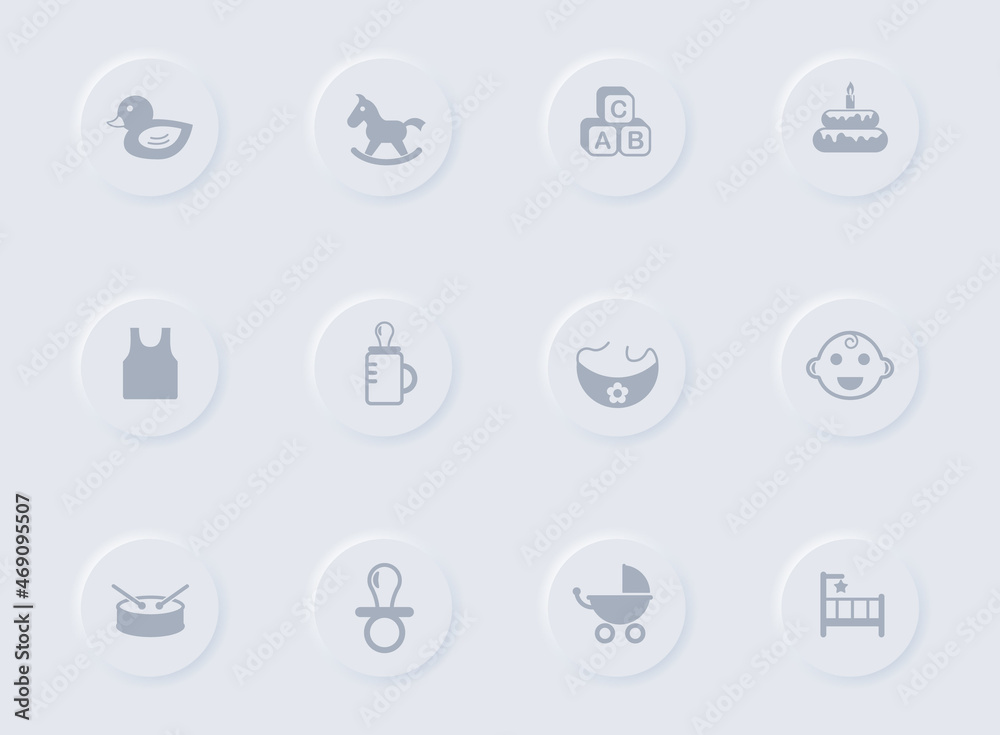 baby gray vector icons on round rubber buttons. baby icon set for web, mobile apps, ui design and promo business polygraphy baby gray vector icons on round rubber buttons. baby icon set for web, mobile apps, ui design and promo business polygraphy