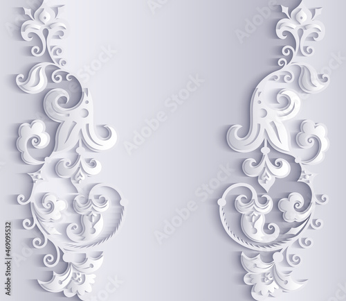 Branch with flowers paper cut vector vintage illustration. Engraved decorative nature elements and objects.
