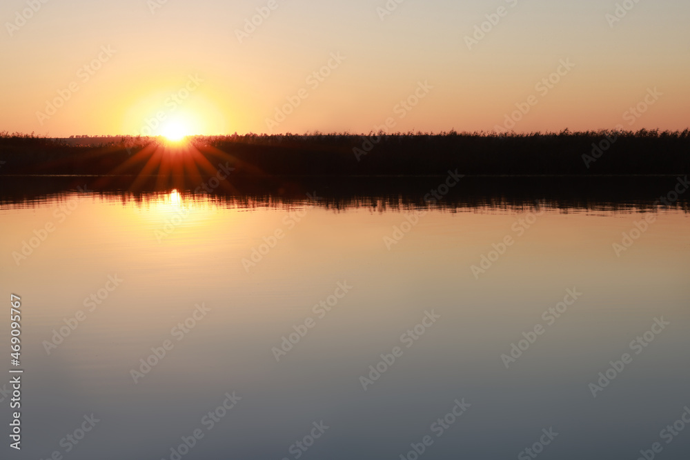 Picturesque view of tranquil river at sunset