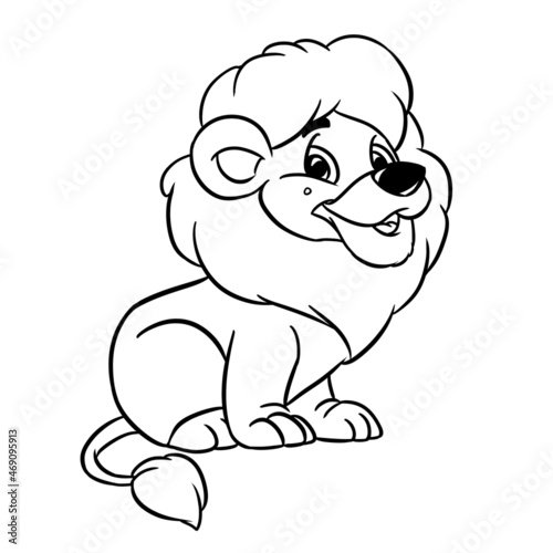 Kind cheerful lion character illustration cartoon coloring