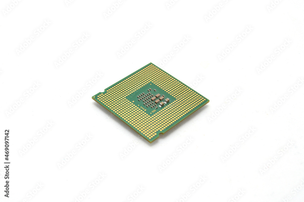 Electronic circuit and processor on a white background close-up. Microchip, computer, technology Electronic circuit and processor on a white background close-up. Microchip, computer, technology