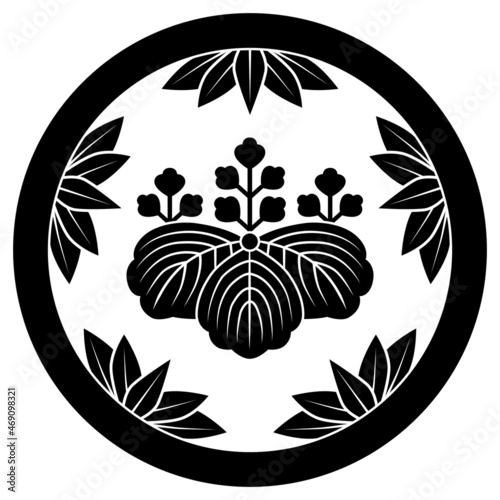 明石全澄の家紋です。竹丸に五三の桐といいます。