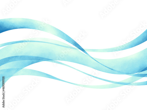 青い帯状のウェーブ中央背景素材イラスト手描き水彩風