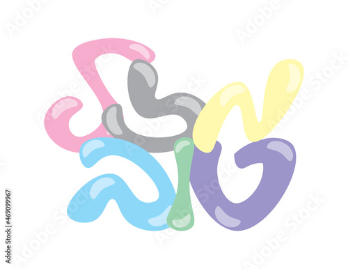 Colorful Hebrew Mazal tov greeting, Hebrew handwritten cartoon font, translation: congratulations