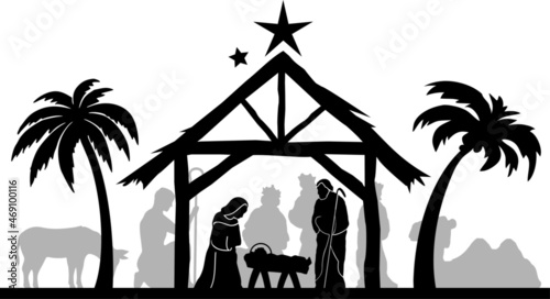 Christmas crib baby vector silhouette