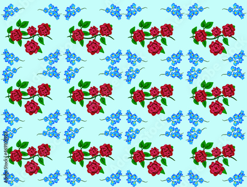 Simple and beautiful pattern in flowers in chintzy style. Floral seamless light blue background for textiles or book covers, manufacturing, wallpapers, printing, wrapping. Vector illustration.
