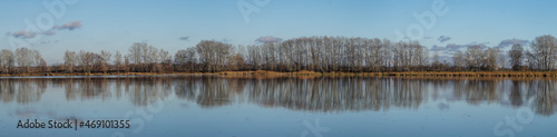 Panoramic photo of the Vistula riverbank near Płock on a clear November day 