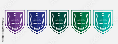 Certified logo badge shield design for company training badge certificates to information technology qualified certified. Set bundle certify with colorful security vector illustration.